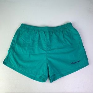 Vtg 80s Adidas Nylon Shorts Medium Seafoam Blue